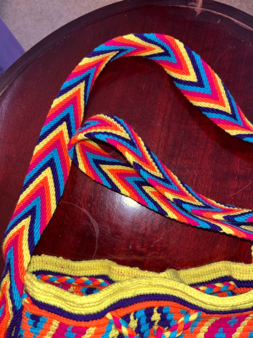Wayuu Tribe Neon Multicolor Geometric Crochet Crossbody Bag - Picture 6 of 8
